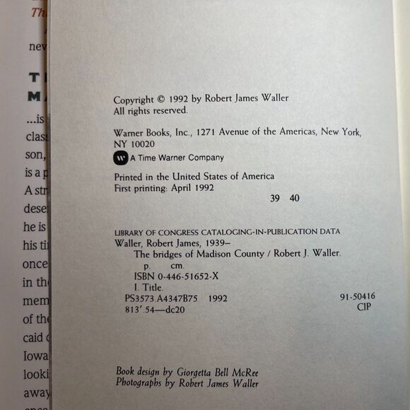 The Bridges of Madison County - Robert James Waller - First Printing - Picture 5 of 7